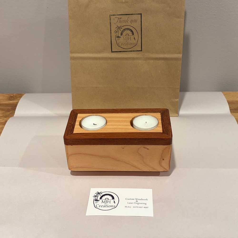 Handmade Wooden Candle with Padauk Inlay